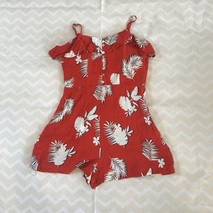 Orange floral printed romper